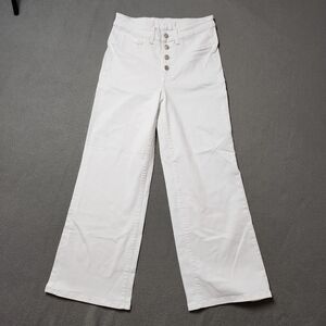 NWOT Denver Hayes white exposed Button fly high rise wide leg crop jeans Sz 8